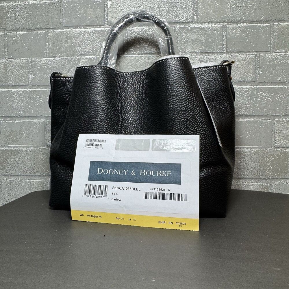 Dooney & Bourke Lucca Leather Barlow Black Pebble Satchel NWT Strap Bag - Picture 10 of 10